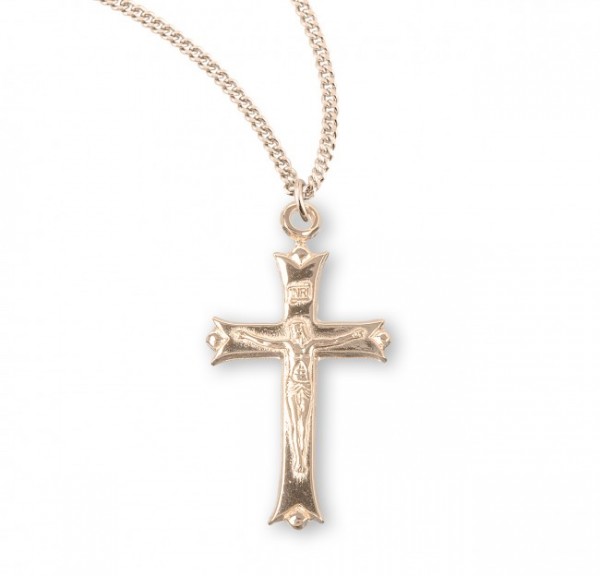 Women's Larger Notched Tip Crucifix Necklace - Gold Plated