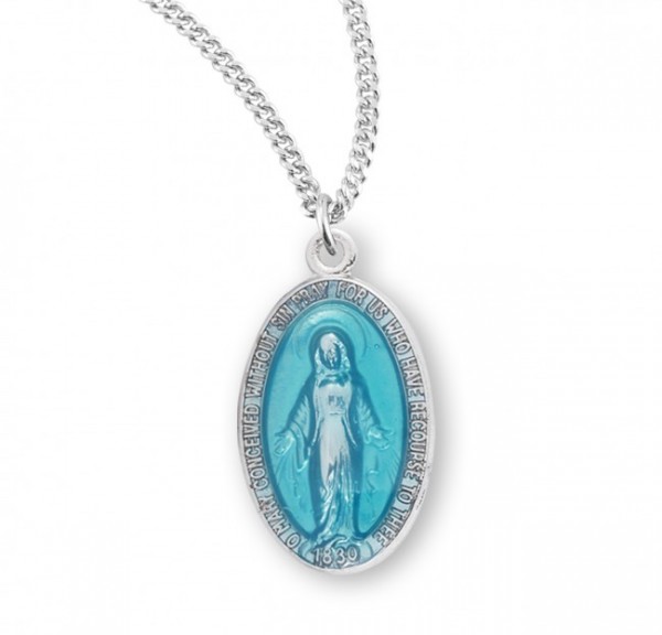 Women's Modest Miraculous Medal Necklace - Silver | Blue