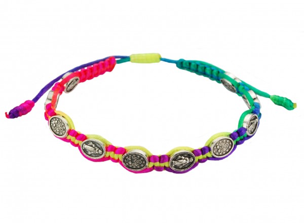 Women's Multi Colored Cord Bracelet with Miraculous Medals - Multi-Color