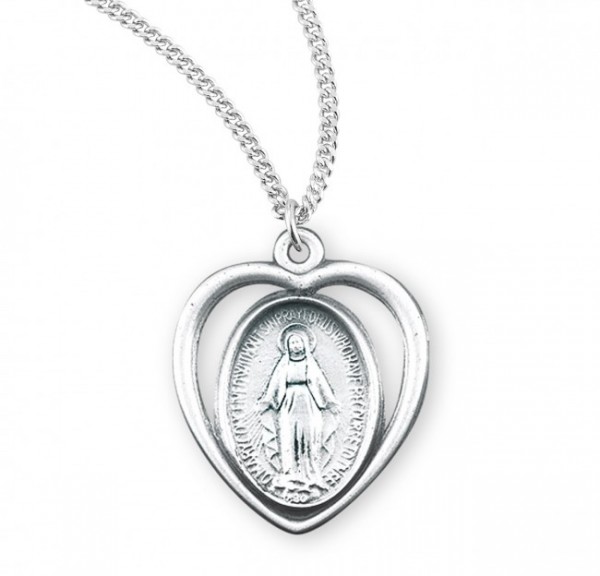 Women's Open-Cut Heart Miraculous Medal - Sterling Silver