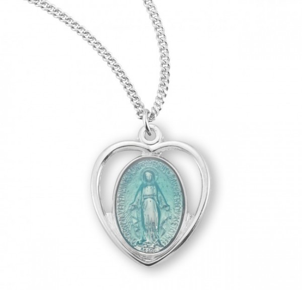 Women's Open-Cut Heart Miraculous Medal - Silver | Blue