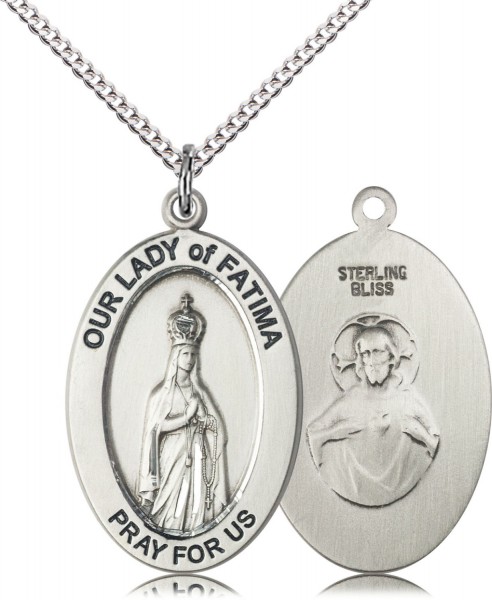 Women's Our Lady of Fatima Oval Necklace - Sterling Silver