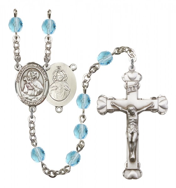 Women's Our Lady of Mount Carmel Birthstone Rosary - Aqua