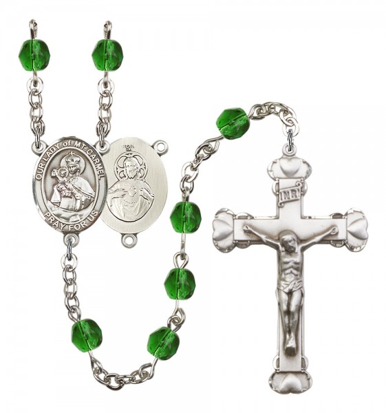 Women's Our Lady of Mount Carmel Birthstone Rosary - Emerald Green