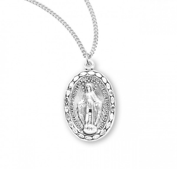 Women's Oval Bead Accent Miraculous Medal - Sterling Silver