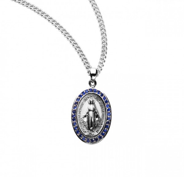 Women's Oval Cubic Zirconia Studded Miraculous Medal - Blue