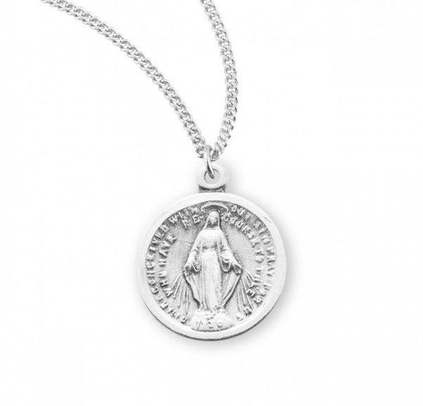 Women's  Petite Round Miraculous Medal with Chain - Sterling Silver