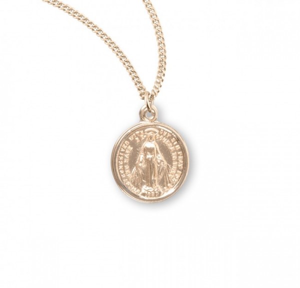 Women's  Petite Round Miraculous Medal with Chain - Gold Plated