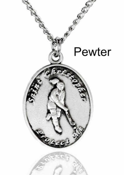 Pewter Women's Pewter Field Hockey Saint Christopher Necklace with 18 ...