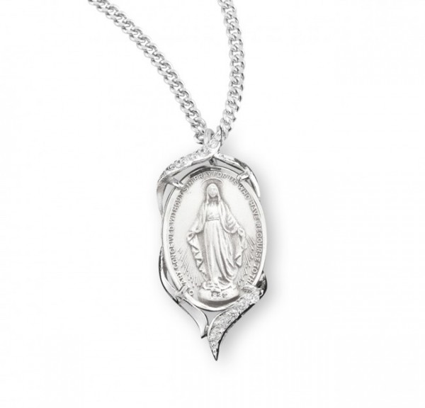 Women's Pointed Tip Cubic Zirconia Miraculous Medal - Sterling Silver
