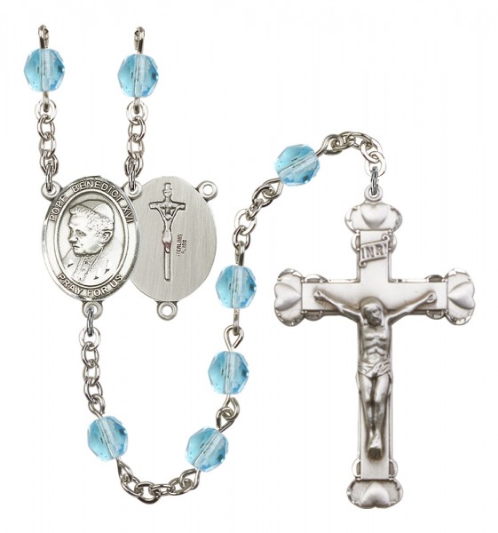 Women's Pope Emeritace Benedict XVI Birthstone Rosary - Aqua