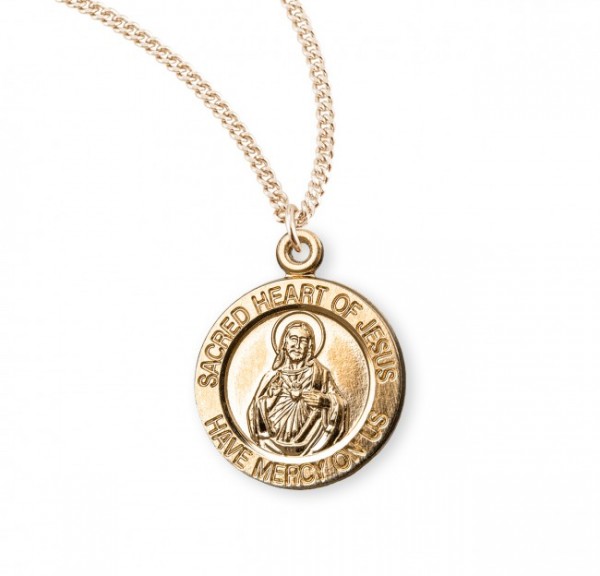 Women's Round Sacred Heart Medal and Chain - Gold Plated