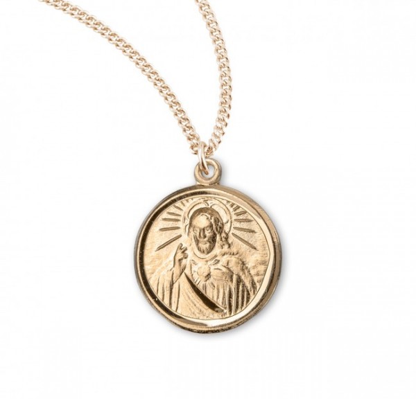 Women's Round Sacred Heart Mt. Carmel Medal - Gold Plated