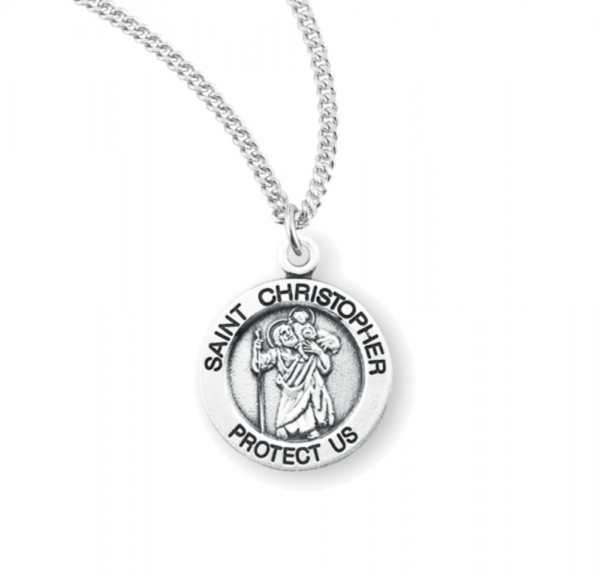 Women's Round Saint Christopher Necklace - Sterling Silver