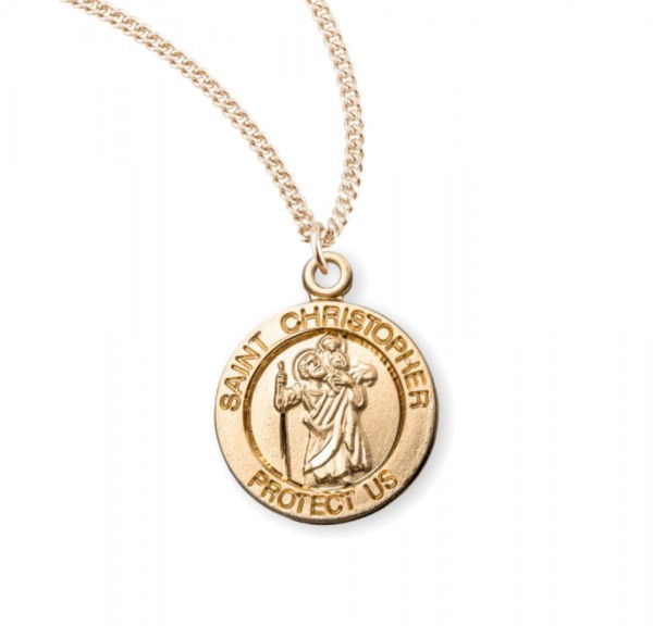 Women's Round Saint Christopher Necklace - Gold Plated