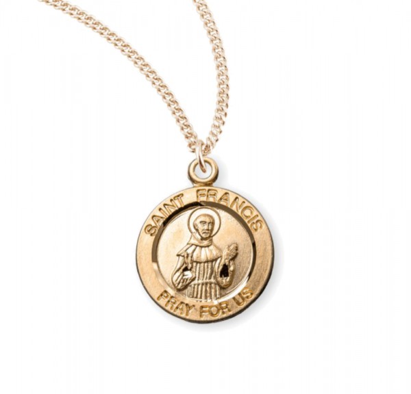 Women's Round Saint Francis of Assisi Necklace - Gold Plated