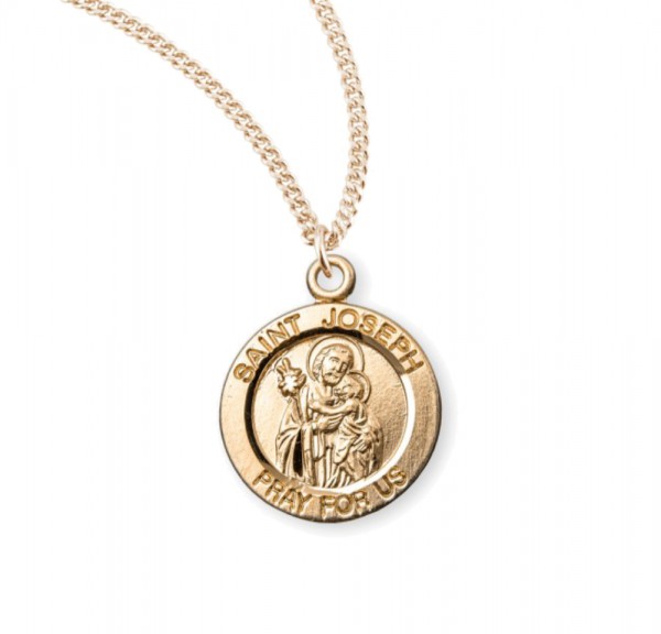 Women's Round Saint Joseph Necklace - Gold Plated