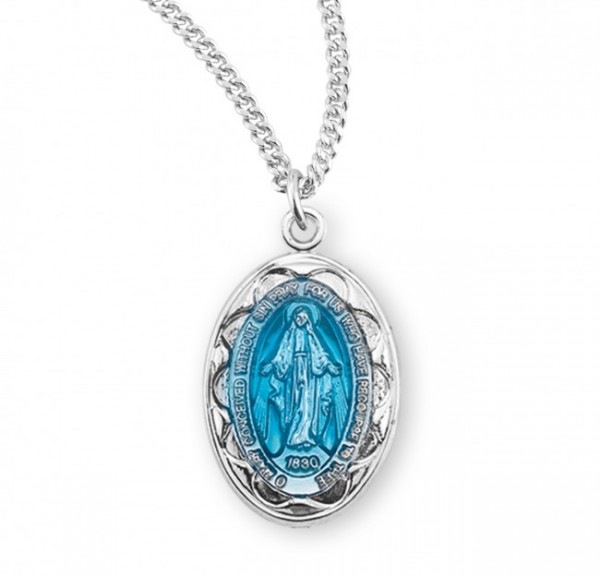 Women's Scalloped Edge Miraculous Medal Silver or Blue - Silver | Blue