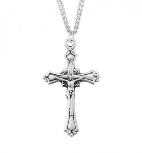 Women's Scroll Tip Crucifix Necklace - Sterling Silver