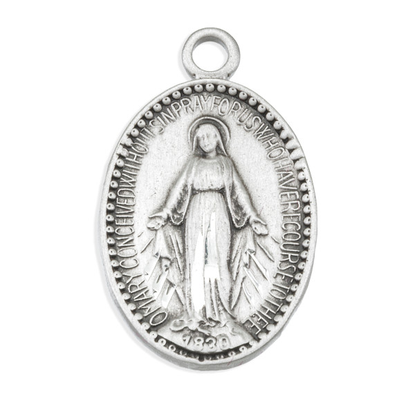 Women's Small Beaded Border Miraculous Medal - Sterling Silver