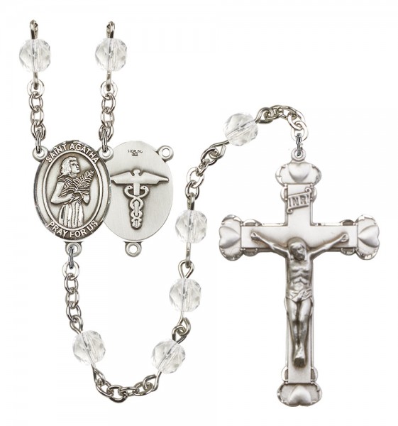 Women's St. Agatha Nurse Birthstone Rosary - Crystal