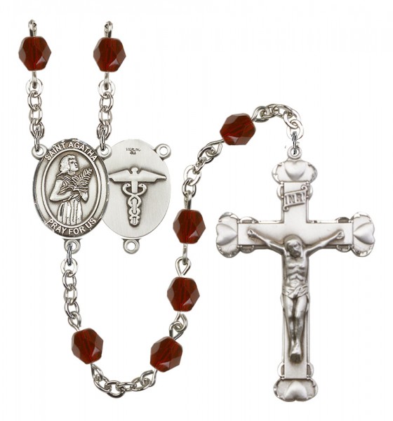 Women's St. Agatha Nurse Birthstone Rosary - Garnet