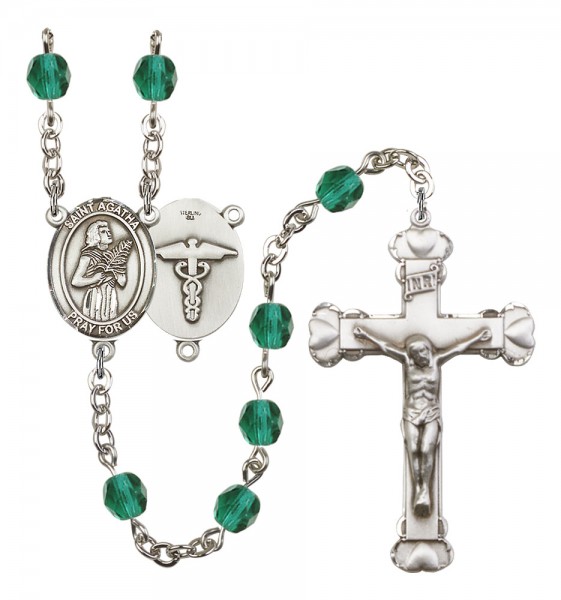 Women's St. Agatha Nurse Birthstone Rosary - Zircon