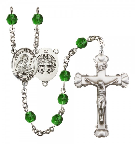 Women's St. Benedict Birthstone Rosary - Emerald Green