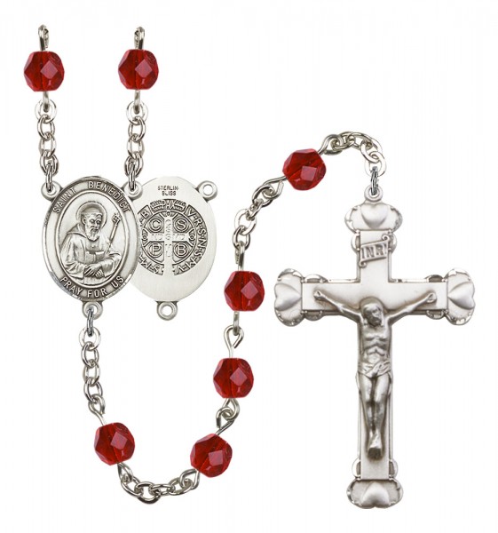 Women's St. Benedict Birthstone Rosary - Ruby Red