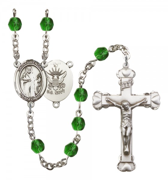Women's St. Brendan the Navigator Navy Birthstone Rosary - Emerald Green
