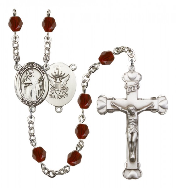 Women's St. Brendan the Navigator Navy Birthstone Rosary - Garnet