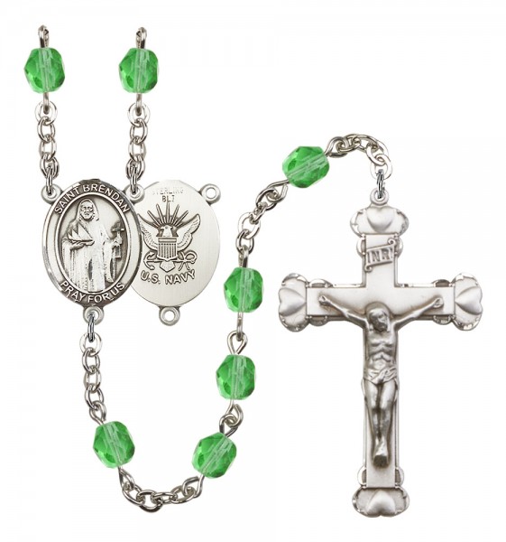 Women's St. Brendan the Navigator Navy Birthstone Rosary - Peridot