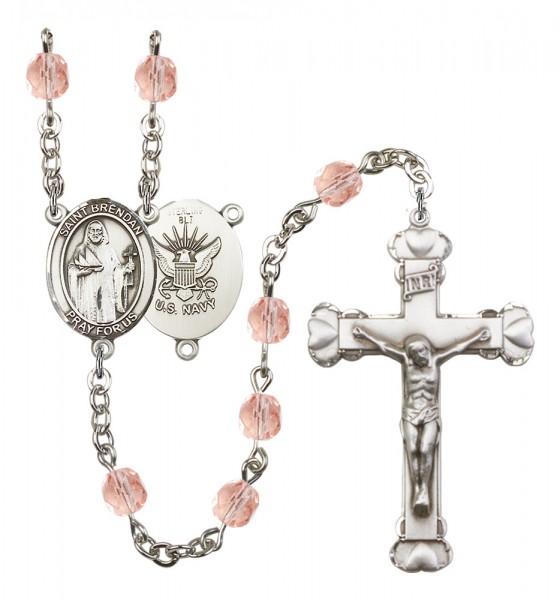 Women's St. Brendan the Navigator Navy Birthstone Rosary - Pink