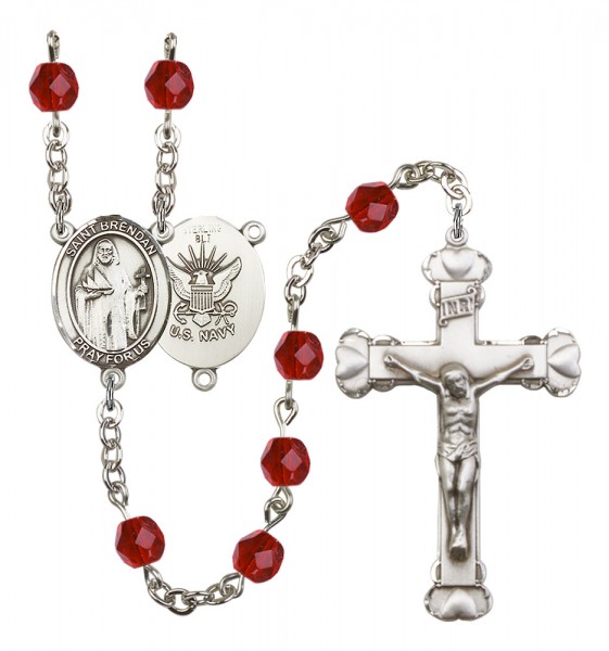 Women's St. Brendan the Navigator Navy Birthstone Rosary - Ruby Red