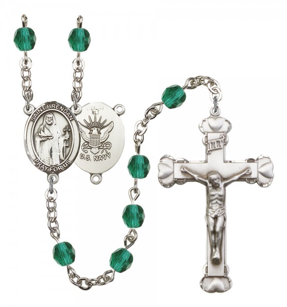 Women's St. Brendan the Navigator Navy Birthstone Rosary - Zircon