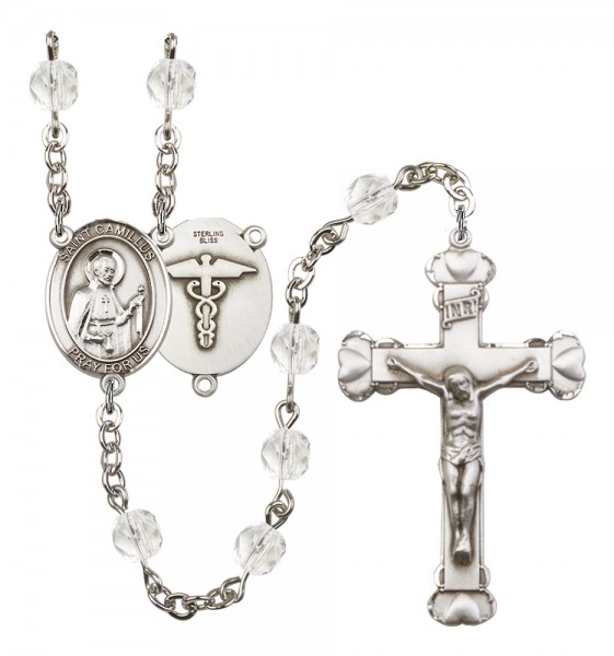 Women's St. Camillus of Lellis Nurse Birthstone Rosary - Crystal