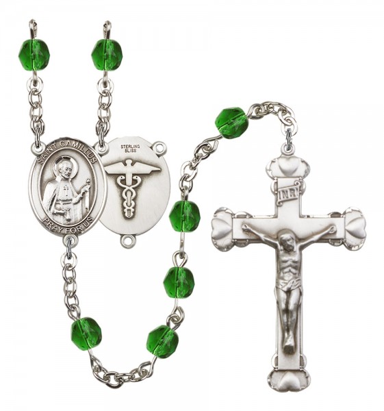 Women's St. Camillus of Lellis Nurse Birthstone Rosary - Emerald Green