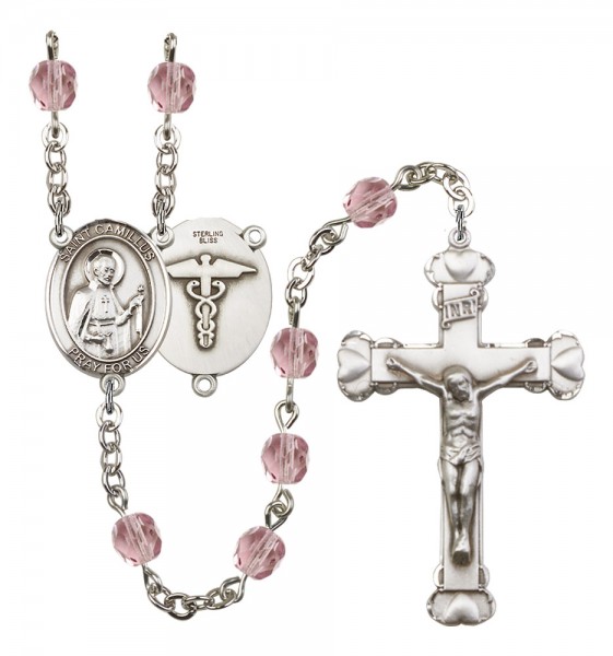 Women's St. Camillus of Lellis Nurse Birthstone Rosary - Light Amethyst