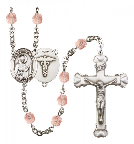 Women's St. Camillus of Lellis Nurse Birthstone Rosary - Pink