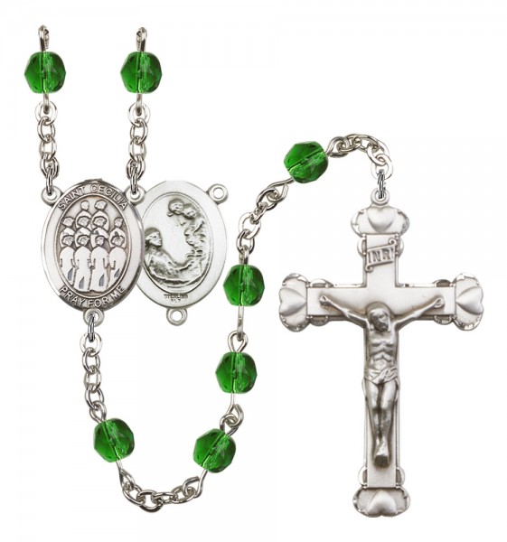 Women's St. Cecilia Choir Birthstone Rosary - Emerald Green