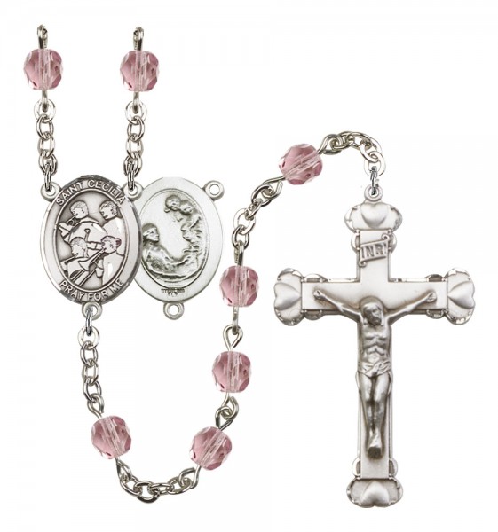 Women's St. Cecilia Marching Band Birthstone Rosary - Light Amethyst