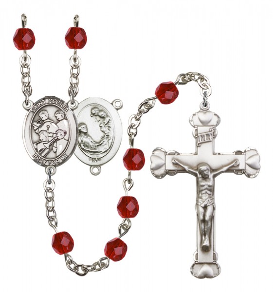 Women's St. Cecilia Marching Band Birthstone Rosary - Ruby Red