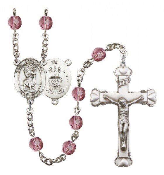 Women's St. Christopher Air Force Birthstone Rosary - Amethyst