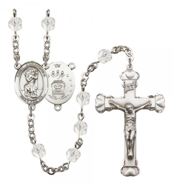 Women's St. Christopher Air Force Birthstone Rosary - Crystal