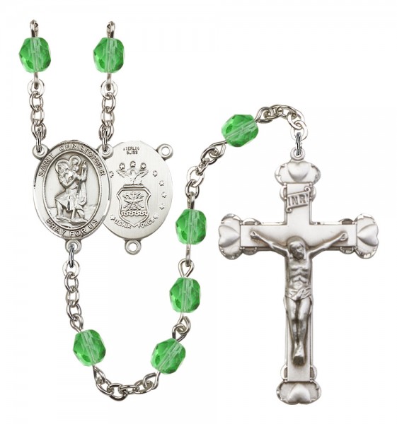 Women's St. Christopher Air Force Birthstone Rosary - Peridot