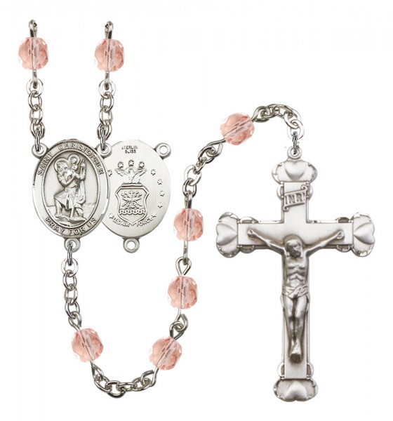 Women's St. Christopher Air Force Birthstone Rosary - Pink