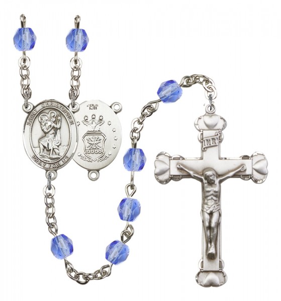 Women's St. Christopher Air Force Birthstone Rosary - Sapphire