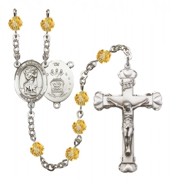 Women's St. Christopher Air Force Birthstone Rosary - Topaz