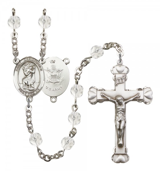 Women's St. Christopher Army Birthstone Rosary - Crystal