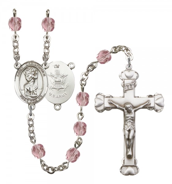 Women's St. Christopher Army Birthstone Rosary - Light Amethyst